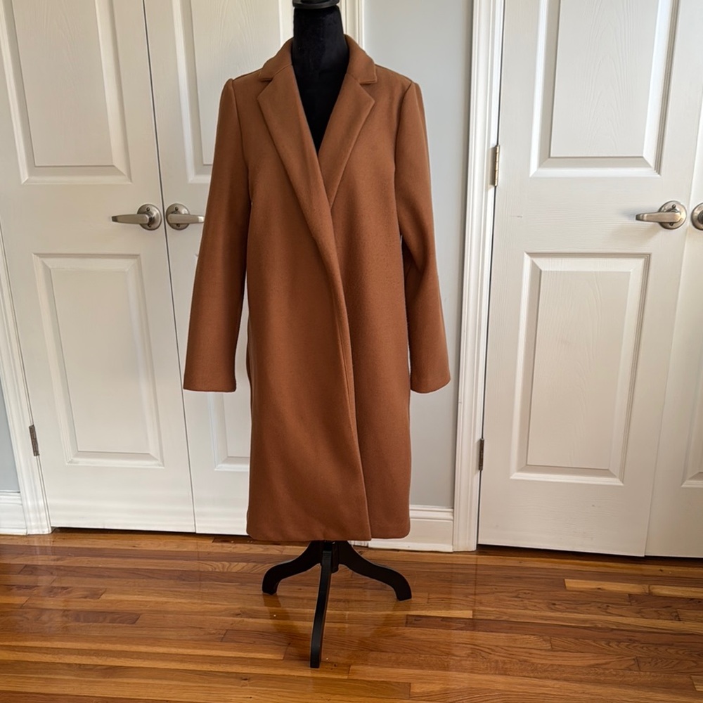 Zara Brown Trench Coat Wool Blend Tailored